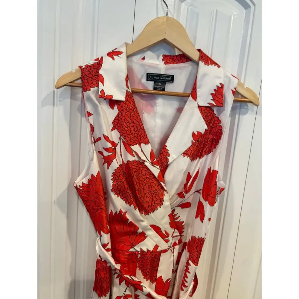 Jessica‎ Howard White And Red Floral Dress Size 14